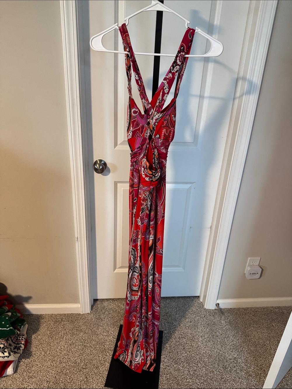 Bisou Bisou Red Paisley Wrap-Style Maxi Dress - Picture 3 of 4
